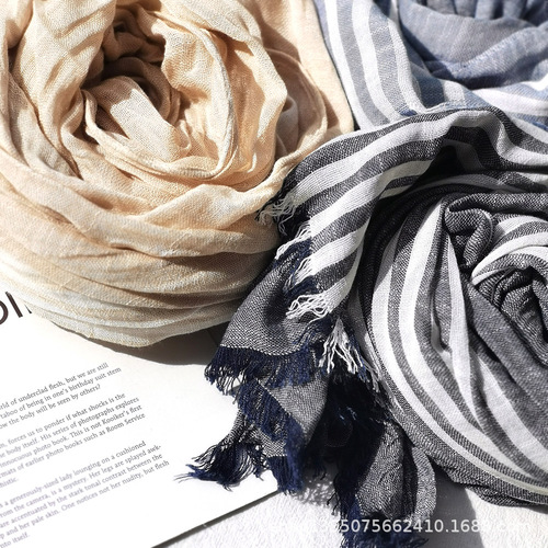 Women's Cotton-Linen Scarf, Autumn/Winter New Arrival: Casual Striped Shawl/Scarf—Wholesale for Men's Export & Cross-Border Trade