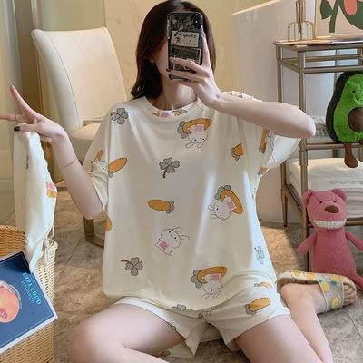 Летняя пижама, plus-size, мультяшный комплект с коротким рукавом и шортами, размеры M–XXL