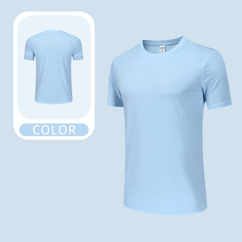Camiseta deportiva deportiva deportiva de carrera masculina de manga corta de secado rápido transfronterizo Camiseta publicitaria con impresión LOGO Cuello redondo Camiseta de trabajo con mangas en T