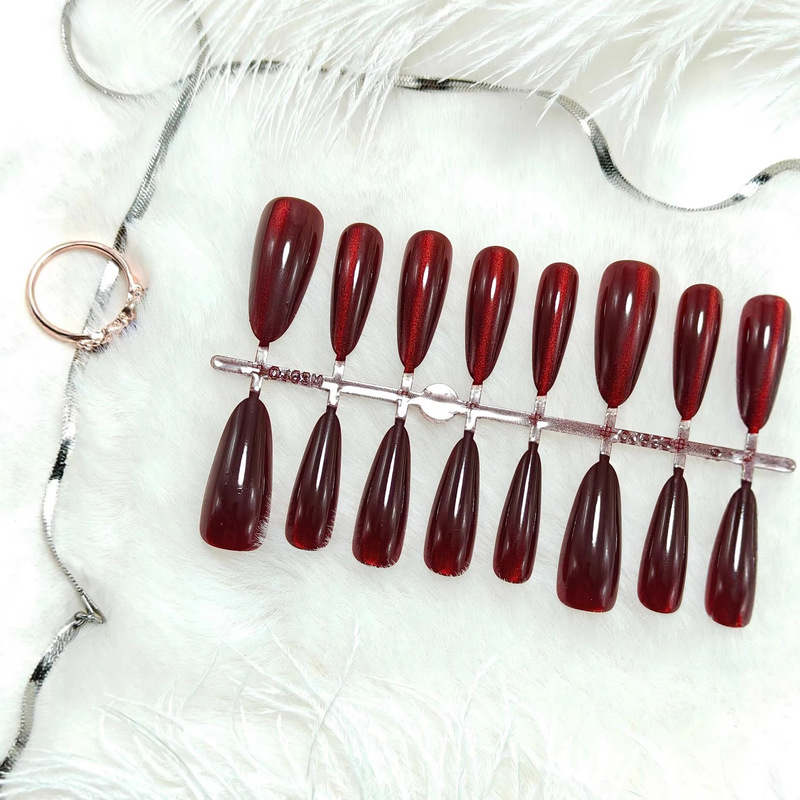 Burgundy Cat-Eye Wearable Pre-Made Nails, Elegant and High-End Fake Nails, Finished Nail Pieces, Pre-Made Nails Burgundy Cat-Eye Wearable Pre-Made Nails, Elegant and High-End Fake Nails, Finished Nail Pieces, Pre-Made Nails