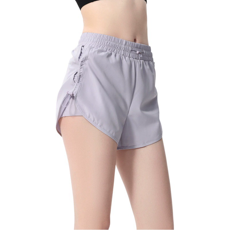 Поддельные два спортивных шорты женские с высокой талией противоходные беговые тренировки фитнес марафон шорты на шнурке Лето Новинка