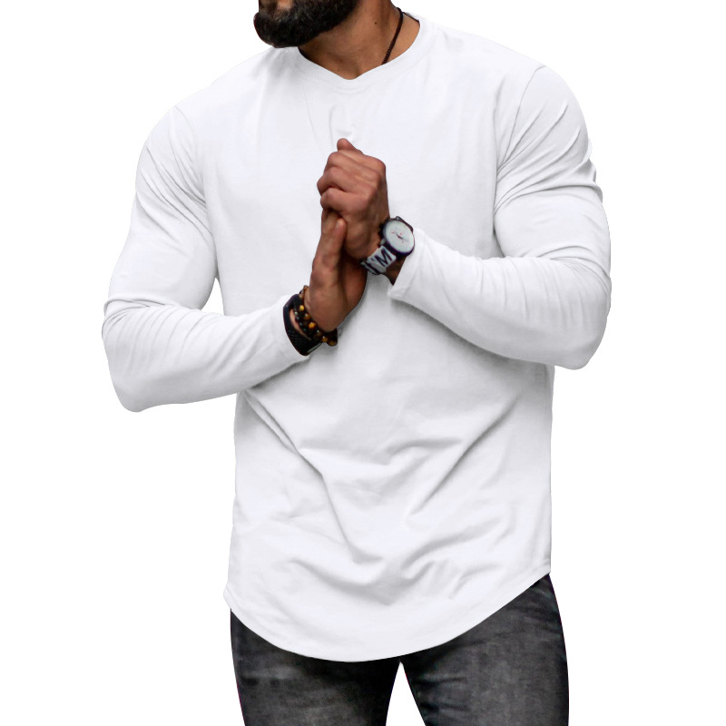 Autumn/Winter Men's 2024 Long sleeved Casual Round Neck Solid Color Top with Bottom T-shirt_senzul.com