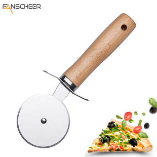 Amazon Hot Sale Wooden Handle Pizza Knife Roller Knife Beech Wooden Pizza Knife Pancake Knife Cake Baking Wheel Tools