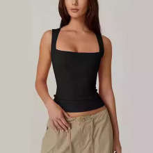 内搭跨境欧美女式吊带背心辣妹时尚吊带款秋季方领上衣牛奶丝女装