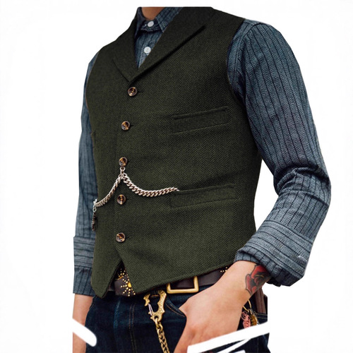 Men's Human Toe Rough Wool Blazer Vest for Men Vintage Turn-up Collar Wholesale Straight Hair