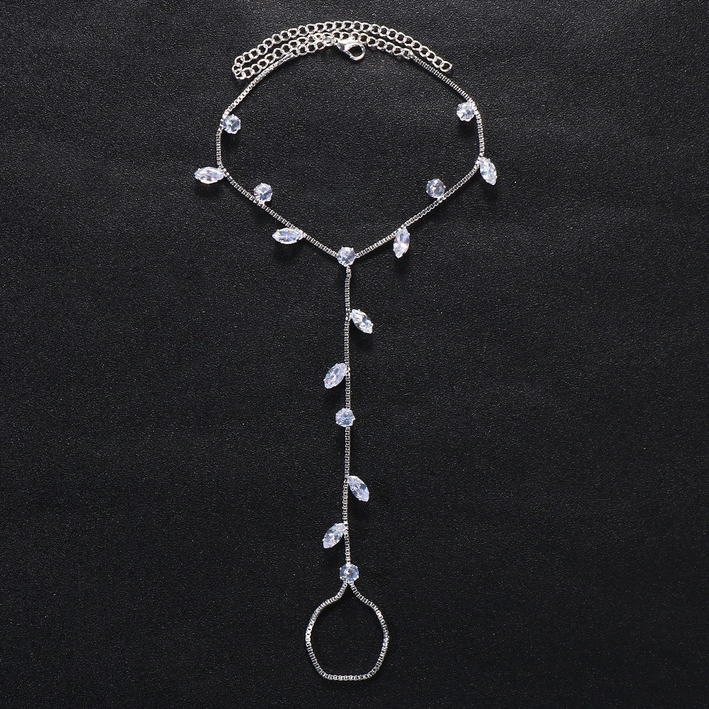 Cross-Border moda rhinestone dedo tobillera europea y americana moda hojas simple playa temperamento tobillera