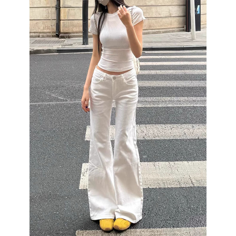 White Low-Rise Flared Jeans for Women, Summer New Plus-Size Wide-Leg Slimming Non-Stick Flare Pants