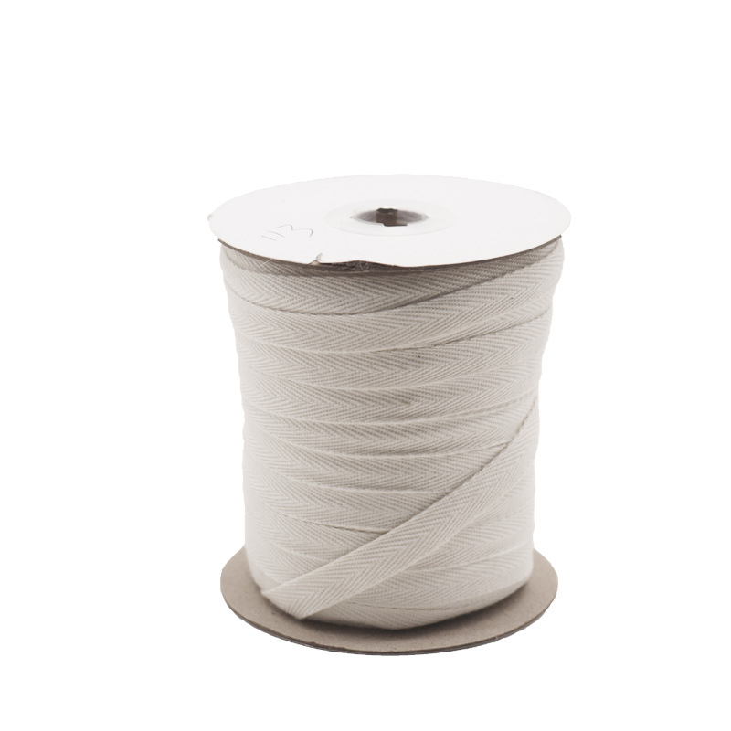 Cinta de espiga de algodón y poliéster blanco puro del fabricante para el cuello trasero de prendas, cinta de algodón para embalaje con ribete de espiga de algodón simple y doble.