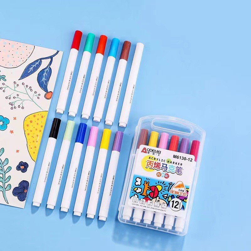 24-Color Acrylic Markers for Elementary School Students' Art Journals, DIY Coloring, 12-Color Markers, Odemei