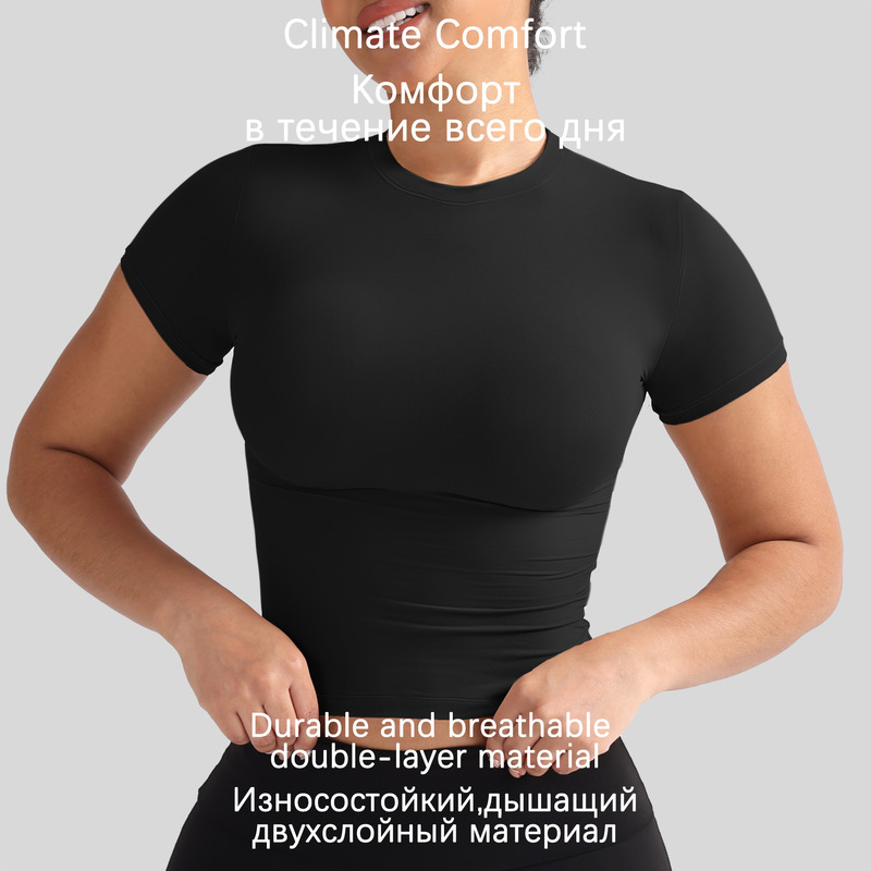 Sexy High-Elastic Bodycon Corset Waist-Cinching Nude-Feel Spicy Girl Top Summer Round Neck Short-Sleeve T-Shirt for Women Sexy High-Elastic Bodycon Corset Waist-Cinching Nude-Feel Spicy Girl Top Summer Round Neck Short-Sleeve T-Shirt for Women