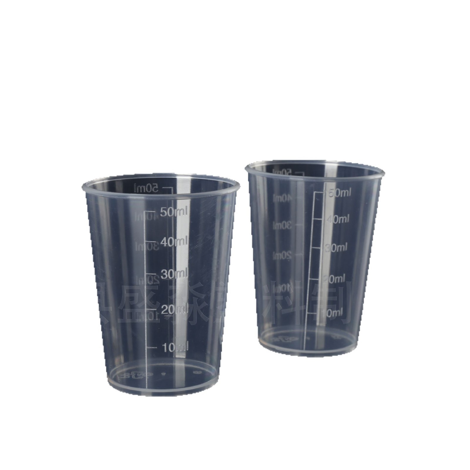 Taza de medición de plástico de 50ml en stock, fabricante de tazas de escala de doble cara engrosadas de boca ancha, taza de medición de laboratorio, cilindro de medición