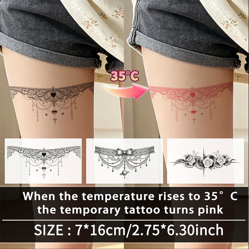 Dopamine-inspired lace thermochromic color tattoo stickers for leg rings, lower back, thighs, and abdomen, with temperature-sensitive color changing decoration Dopamine-inspired lace thermochromic color tattoo stickers for leg rings, lower back, thighs, and abdomen, with temperature-sensitive color changing decoration