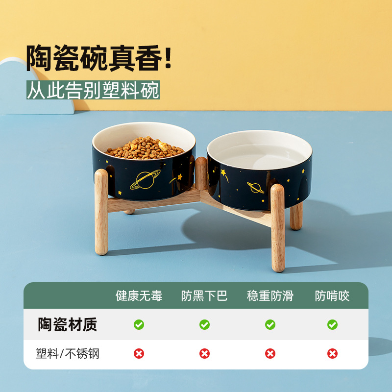 Cubilete de cerámica tazón de perro tazón de comida para gatos tazón doble estante protector columna cervical tazón de comida para perros tazón de bebida para gatos tazón para mascotas