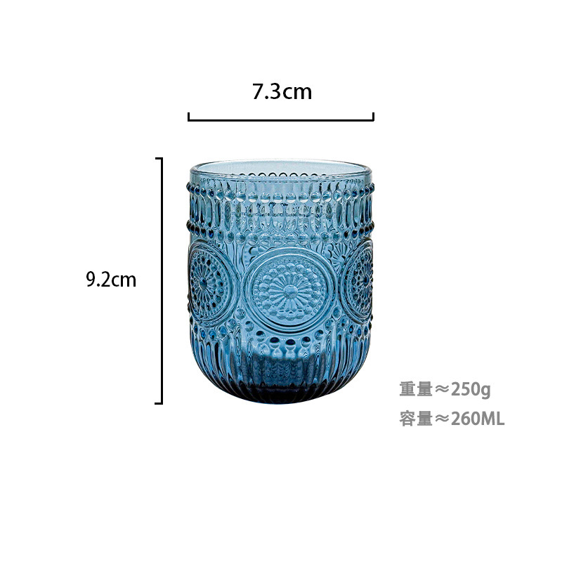 Fábrica al por mayor tazas de agua europeas tazas de vidrio de colores tazas de enjuague bucal de hotel tazas de jugo en relieve tazas de leche domésticas gruesas