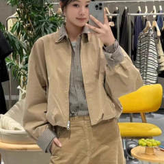 JN女装2025秋季新品巴恩风拉链翻领休闲廓形显瘦短款夹克外套上衣