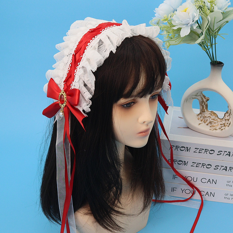 Lolita al por mayor encaje correa de cabello conjunto de clipes de cabello brazalete decoración de Halloween carnaval navidad conjunto de adornos de cabello