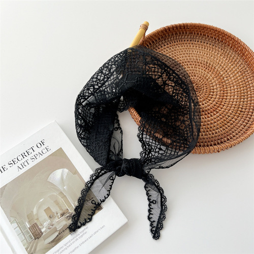 Lace triangle scarf women's spring, autumn and summer Korean hollow fashion versatile small scarf turban bag belt decoration