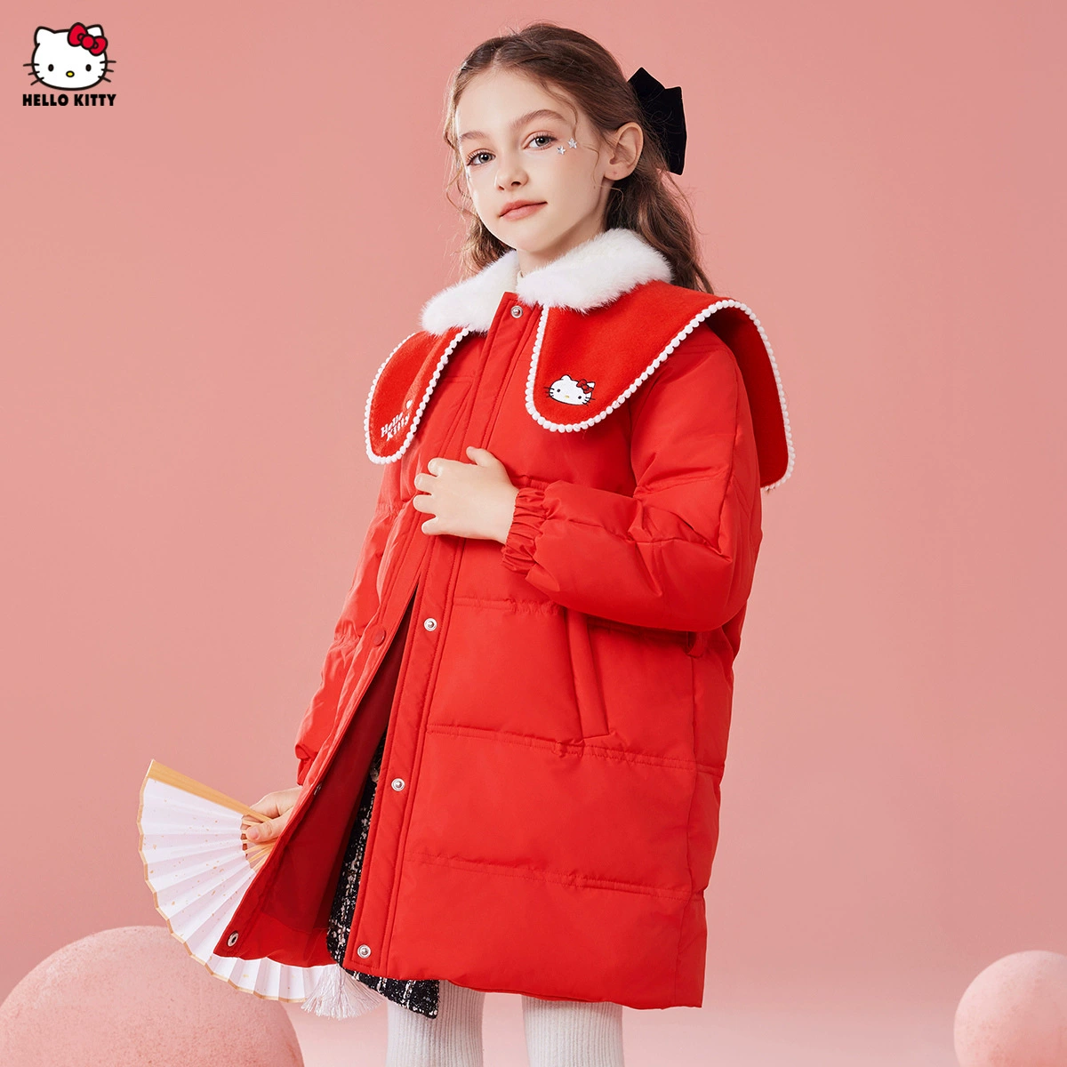 Детский утепленный кожух/пуховик HelloKitty, комфортный, западный стиль, для подростков, увеличенная толщина