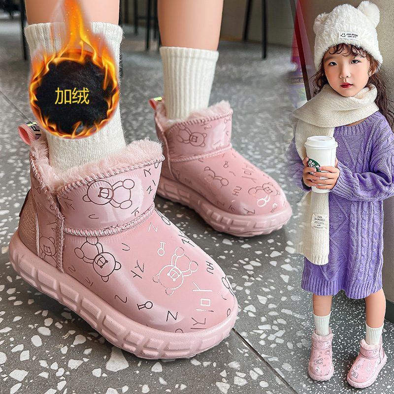 Botas de nieve de invierno de niñas más vello grueso 2024 nuevos zapatos de algodón calientes para niños botas de algodón impermeables