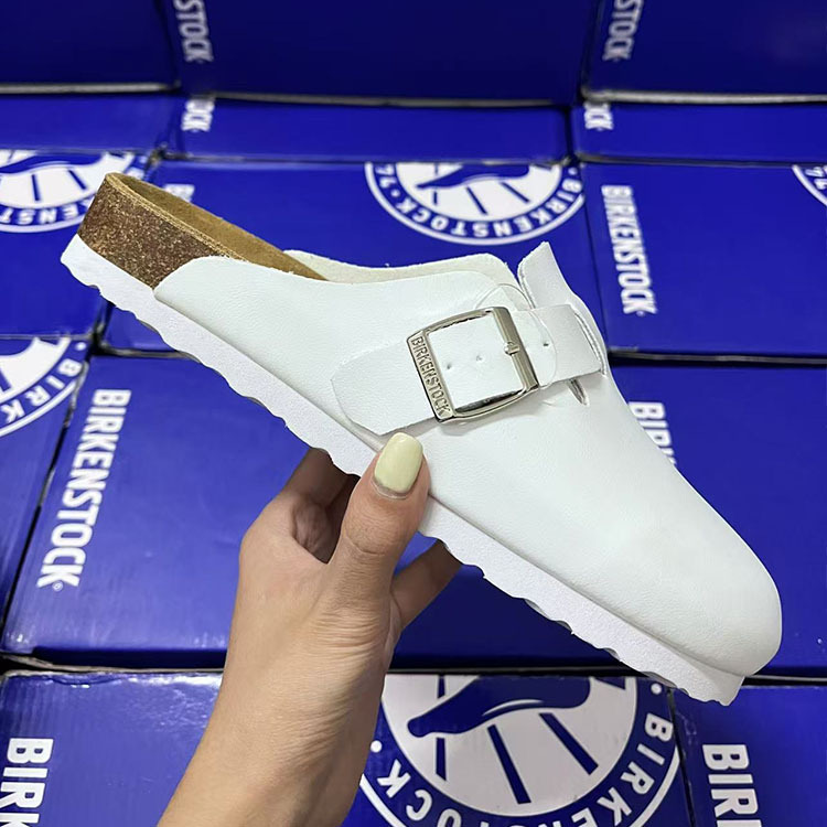 Birkenstocks Shoes Women's Genuine Leather Cork Half Slippers for Outer Wear Spring and Summer 2025 New Arrival Casual Fashionable French Style Retro Toe Slippers