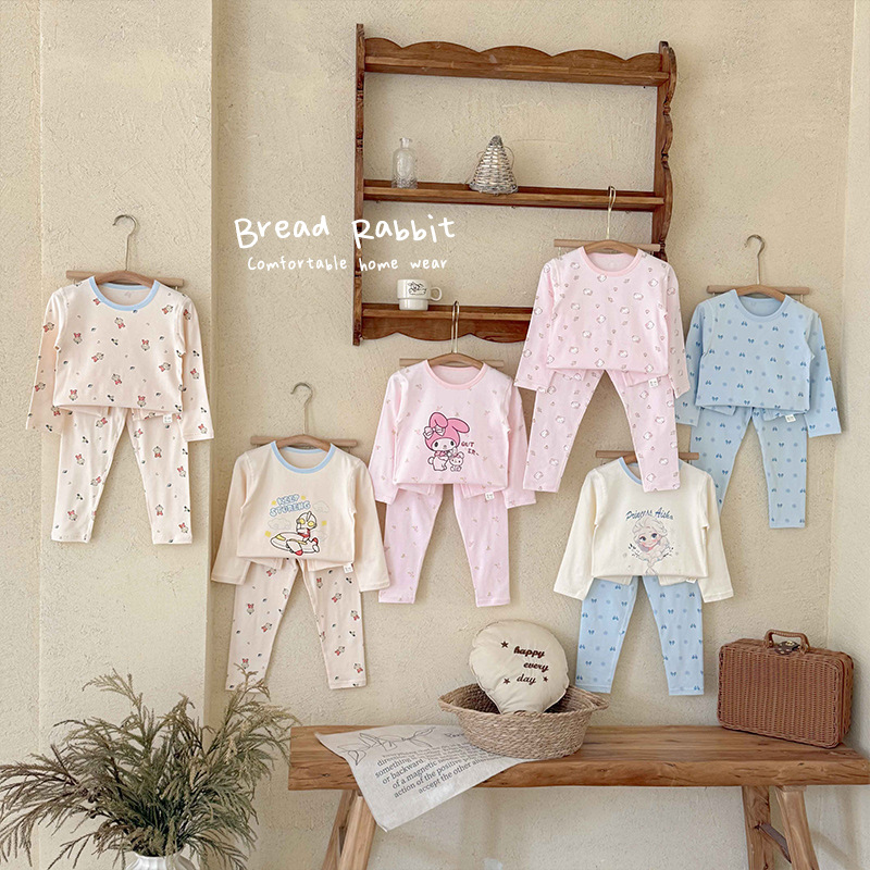 面包兔复古儿童睡衣家居服套装2025秋冬抗菌圆领卡通秋衣秋裤批发