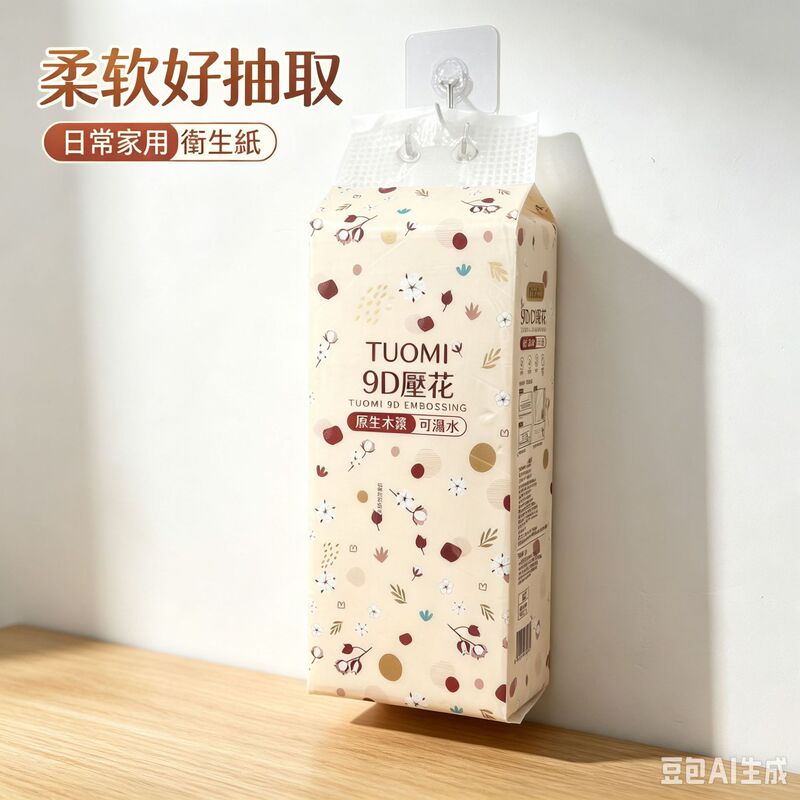 Hanging-type pull-out toilet paper, 9D embossed, made from virgin wood pulp, water-resistant, large capacity, 1600 sheets