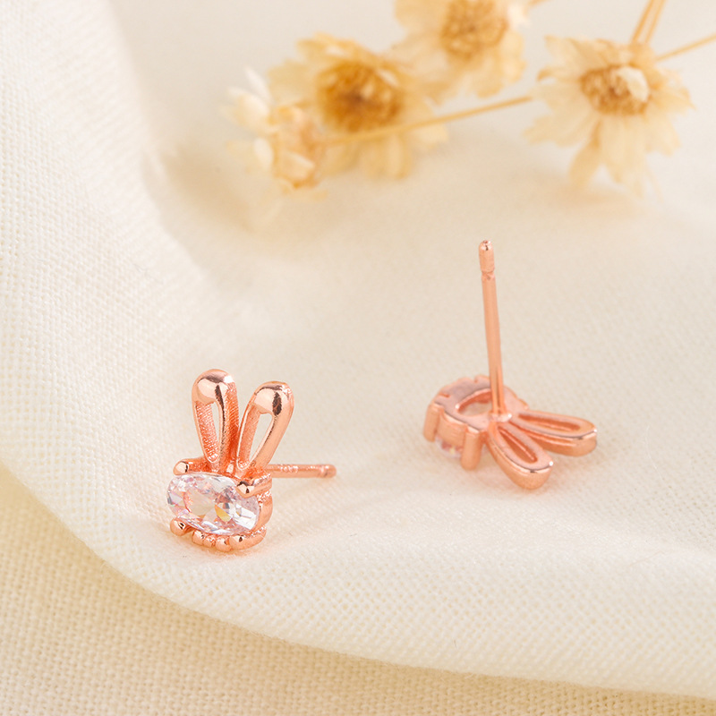 Fashion Bunny Ears Copper Plating Zircon Ear Studs 1 Pair