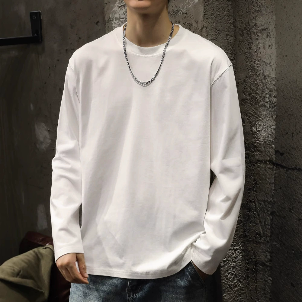 Cotton white base body-friendly demi-season long-sleeve with a round collar, oversize