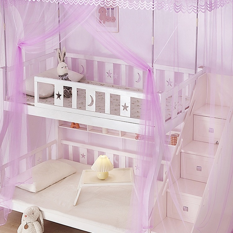 Bunk Bed with Integrated Mosquito Net, Encrypted Cabinet, Ladder, Double-Layer Children's Bed, Trapezoidal Household Step Ladder, High and Low Bed Bunk