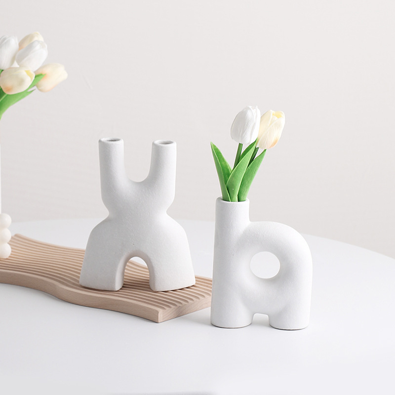 White Simple Ceramic Vase Water Nouveau Nordic Modern Creative Home Living Room Dining Table Dried Flower Flower Decoration Ornaments
