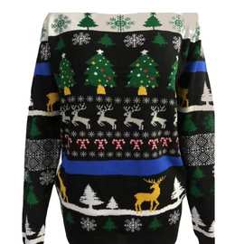 跨境欧美女装圣诞节套头毛衣定制圣诞老人刺绣圆领针织衫毛衣女