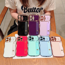 电镀双爱心iPhone15手机壳波浪大视窗14适用苹果13腕带防摔保护套