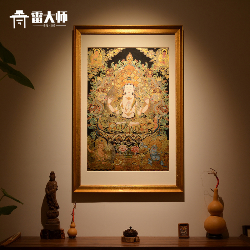 刺绣四臂观音唐茶室卡玄关装饰画客厅背景墙挂画沙发餐厅入户