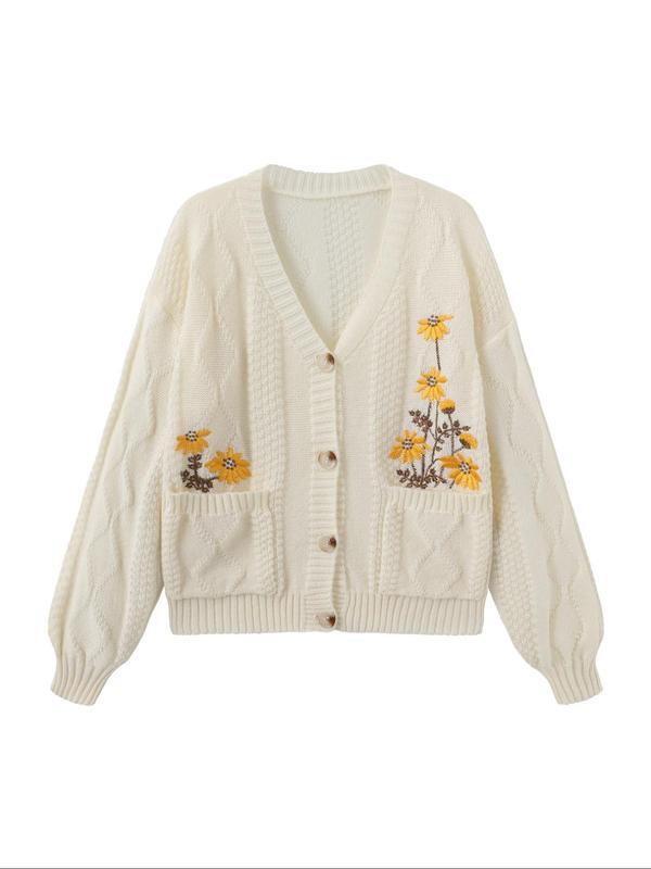 Women's Floral Embroidery Button Cardigan Casual Long Sleeve|undefined