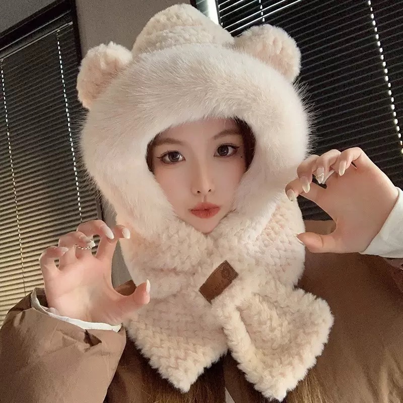 冬季保暖帽加绒加厚毛绒帽子女网红柔软百搭韩版骑车防风帽子冬季|undefined