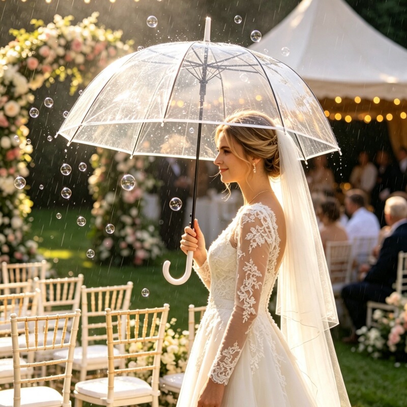 Arched Bubble Transparent Umbrella, Extra Large and Thick, Wedding Internet Celebrity Automatic Umbrella, Customizable Logo, Wholesale from Manufacturer