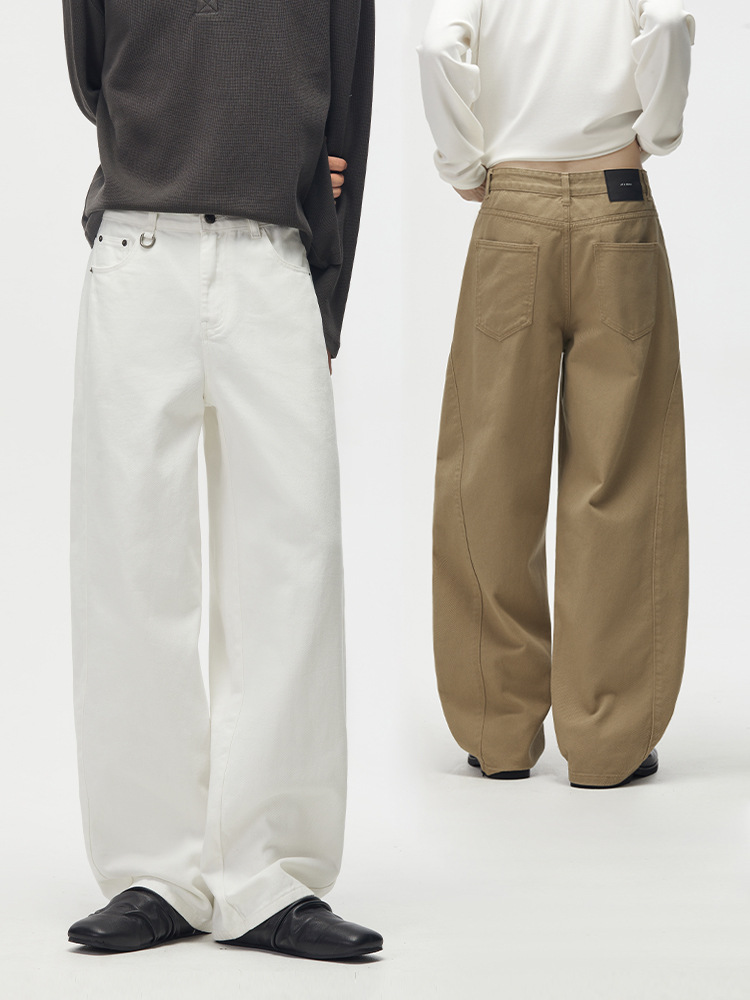 LKTM Men's Clothing 26AW Old Money Style Pure Cotton Curved Patchwork Loose Wide-Leg Trousers for Men and Women