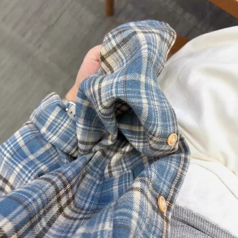 American Retro Brushed Plaid Shirt Men's Long-Sleeved Jacket 2024 Spring and Autumn New Style High-End Inner Layering Shirt American Retro Brushed Plaid Shirt Men's Long-Sleeved Jacket 2024 Spring and Autumn New Style High-End Inner Layering Shirt