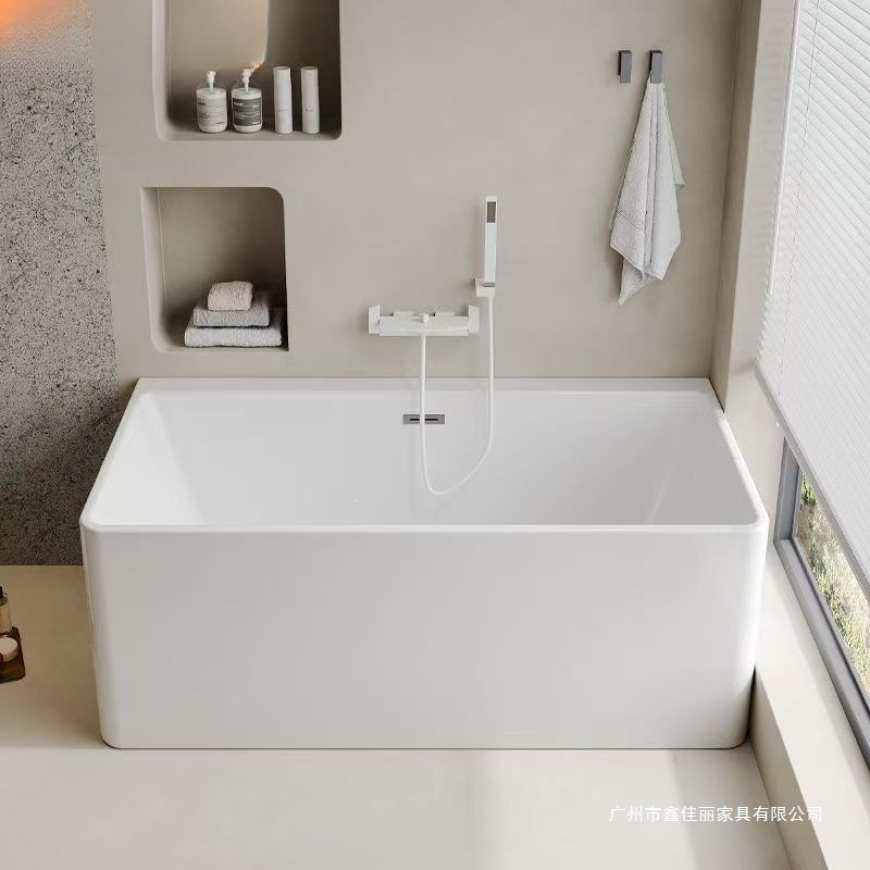 Acrylic Bathtub Freestanding for Small Apartments, Seamless Integrated, Adult Household Use, Insulated, Rectangular Deep Soaking Bathtub