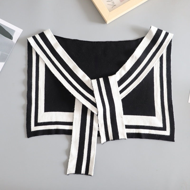 Double-sided Age-reducing Fake Collar Children's Multifunctional Fashion All-match Four Seasons Student's New Striped Navy Style Knitted Shawl