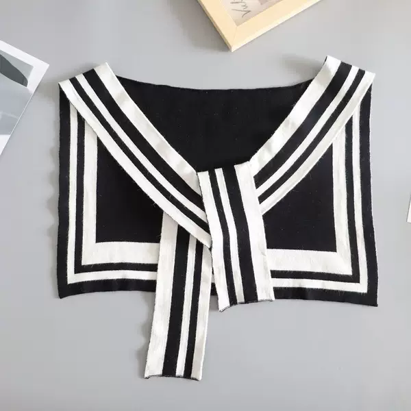 Double-sided Age-reducing Fake Collar Children's Multifunctional Fashion All-match Four Seasons Student's New Striped Navy Style Knitted Shawl