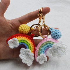 Summer Sweet Rainbow Weaving Pendant, Mom's Hand-knitted Keychain, Five-strand Crochet Rainbow Finished Product