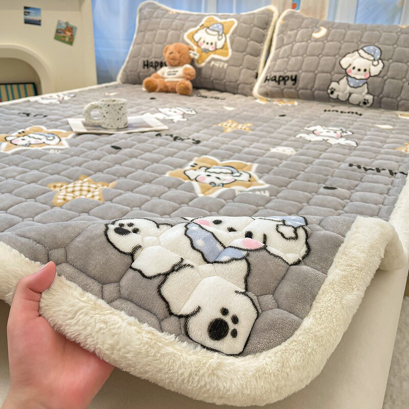 Class a Milk Velvet Quilted Mattress Pad for Winter Student Dormitory, Thickened Coral Velvet Household Tatami Bed Protector