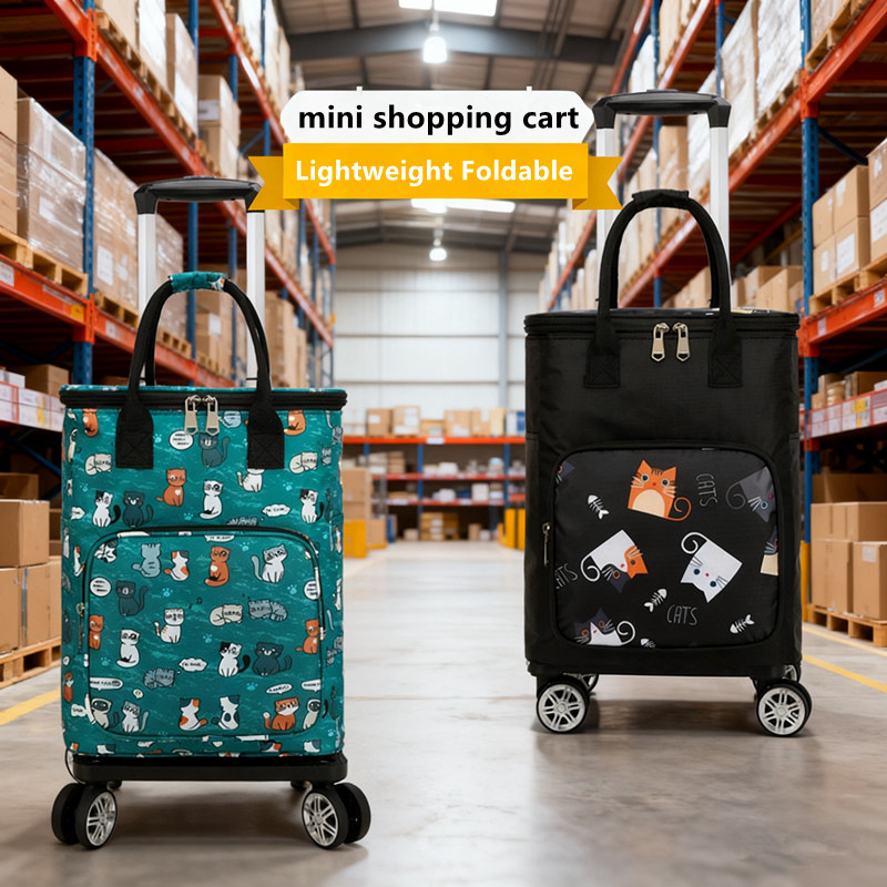 Household Grocery Shopping Cart, Shopping Trolley, Telescopic Pull Rod, Universal Wheel Trolley, Foldableing Portable Insulated Bag Shopping Cart