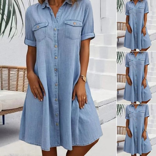 2025 cross-border Xiyin women's clothing, five-cent sleeve, loose European and American denim, large size, slim dress, European and American style