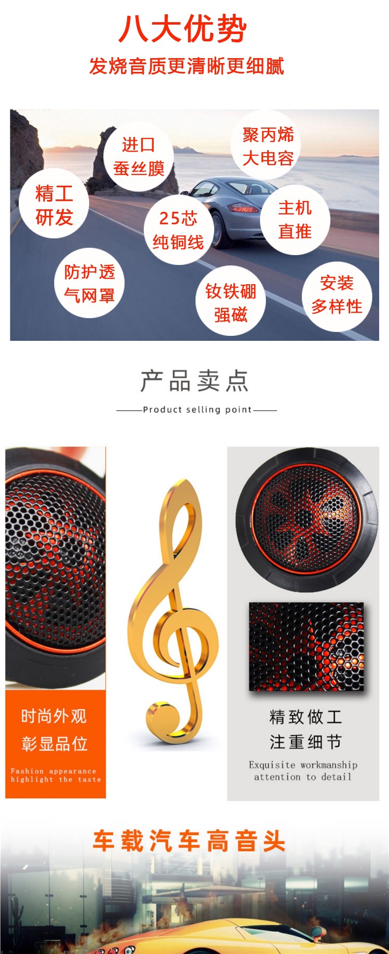 Car Audio Imported Fever Upgrade Pure Silk Film Small Tweeter Spherical Modified Speaker Pair