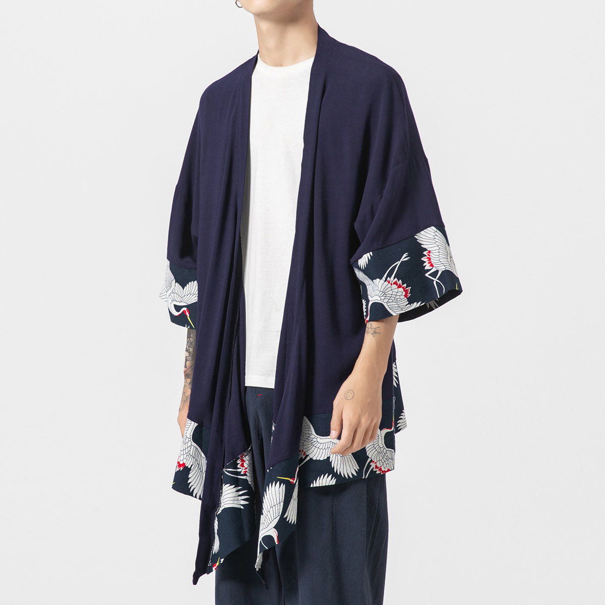 2023 Summer Plus Size Chinese Style Crane Hanfu Tang Suit Thin Kimono Sun Protection Shirt Cape Retro Taoist Robe Couple