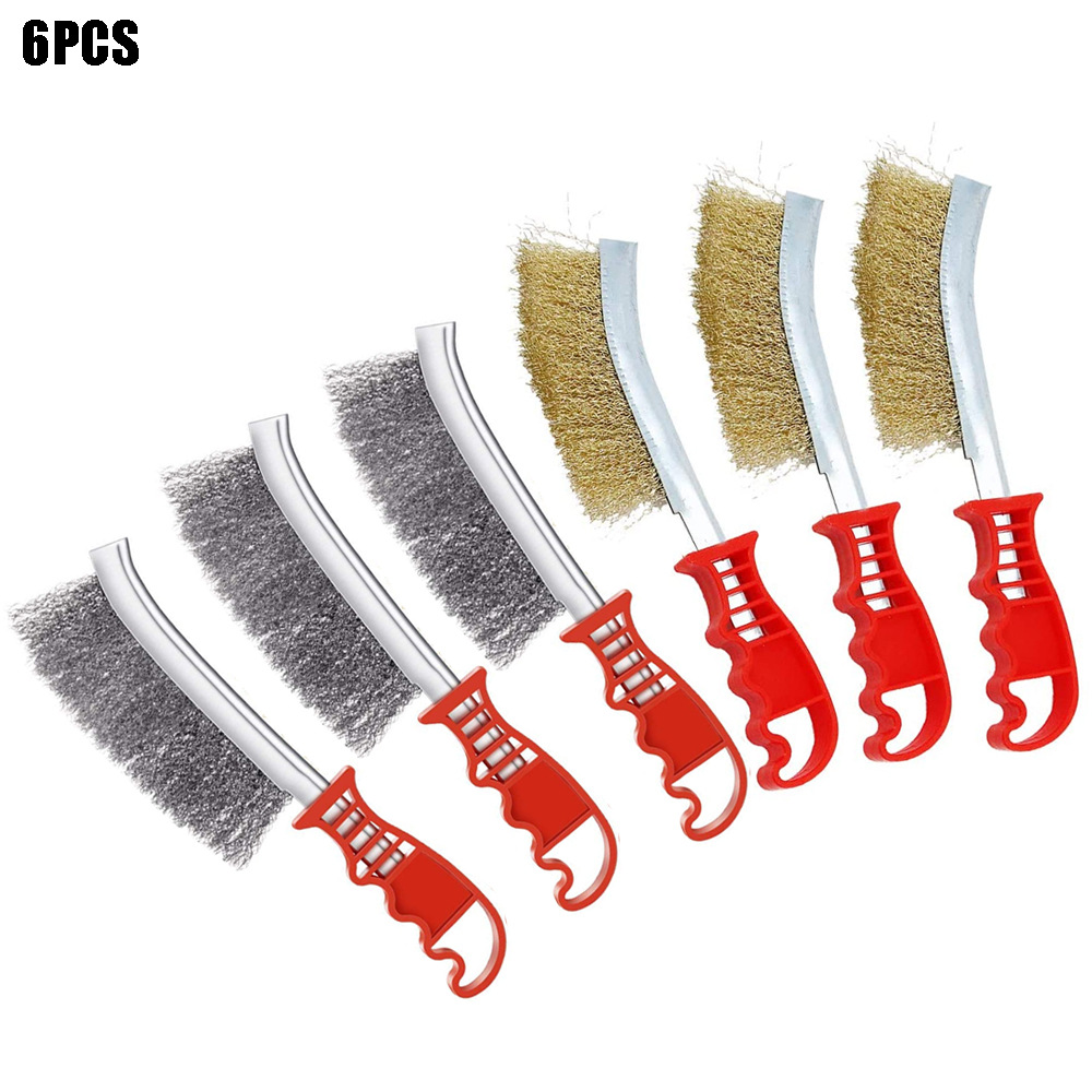 6件套钢丝刷套装用于汽车的不锈钢黄铜钢丝刷清洁焊渣除锈刷