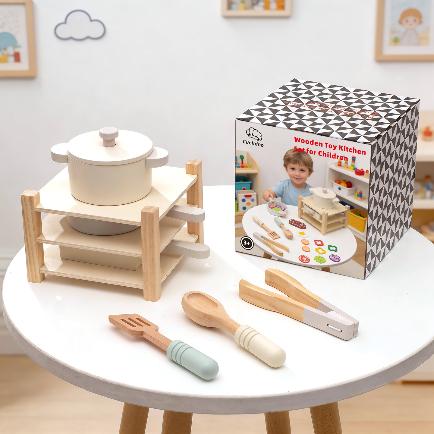 Los niños de simulación jugar Casa de cocina de madera Mini cocina olla de Kindergarten juguetes interactivos
