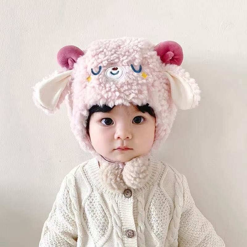 儿童冬季加厚保暖帽男女宝宝包头帽婴幼儿可爱小羊羔毛绒护耳帽子|undefined